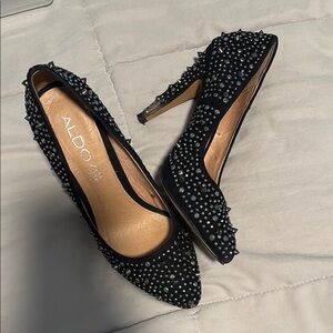 ALDO Black and Silver Studded Heels